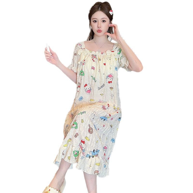 HelloKitty pijamas para mujer verano nube de algodón con almohadilla para el pecho camisón de manga corta talla grande 200 kg servicio a domicilio
