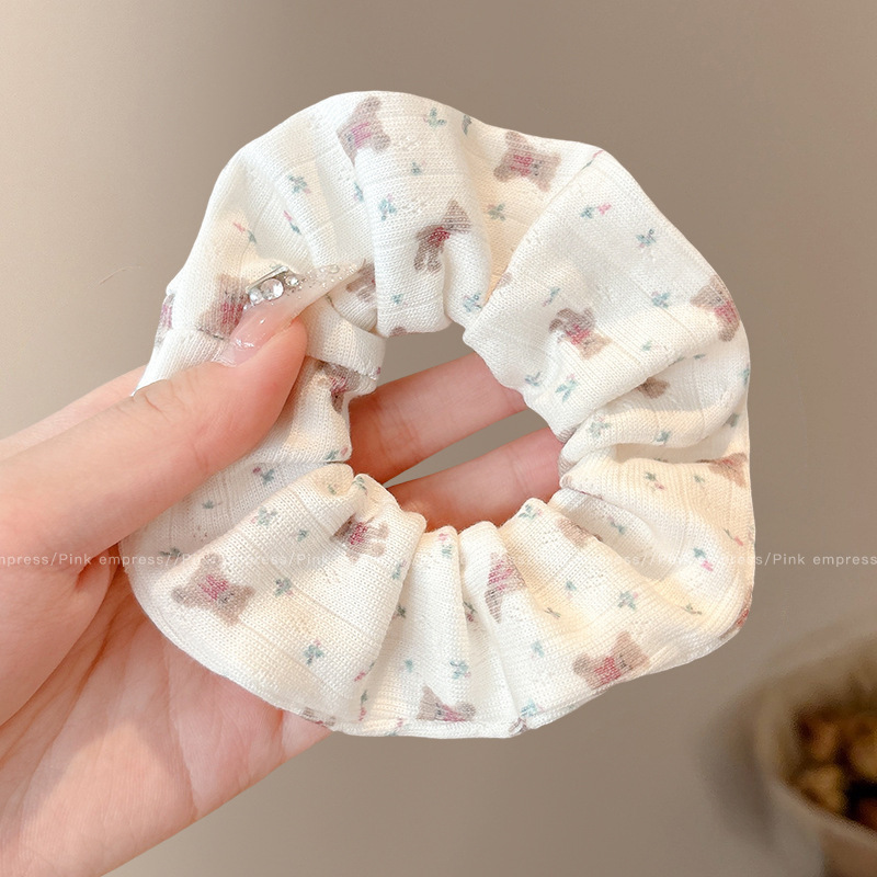 Corbata de pelo de intestino de lunares de crema grande coreana, gomas de goma de cola de caballo suaves para mujer, accesorios para el cabello de bola, accesorios para el cabello, cuerda para la cabeza