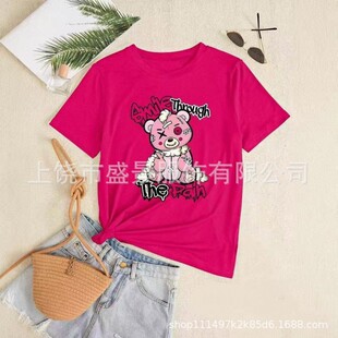 Puppet Bear Cartoon Printing Women T Shirts Two Piece Set Fa