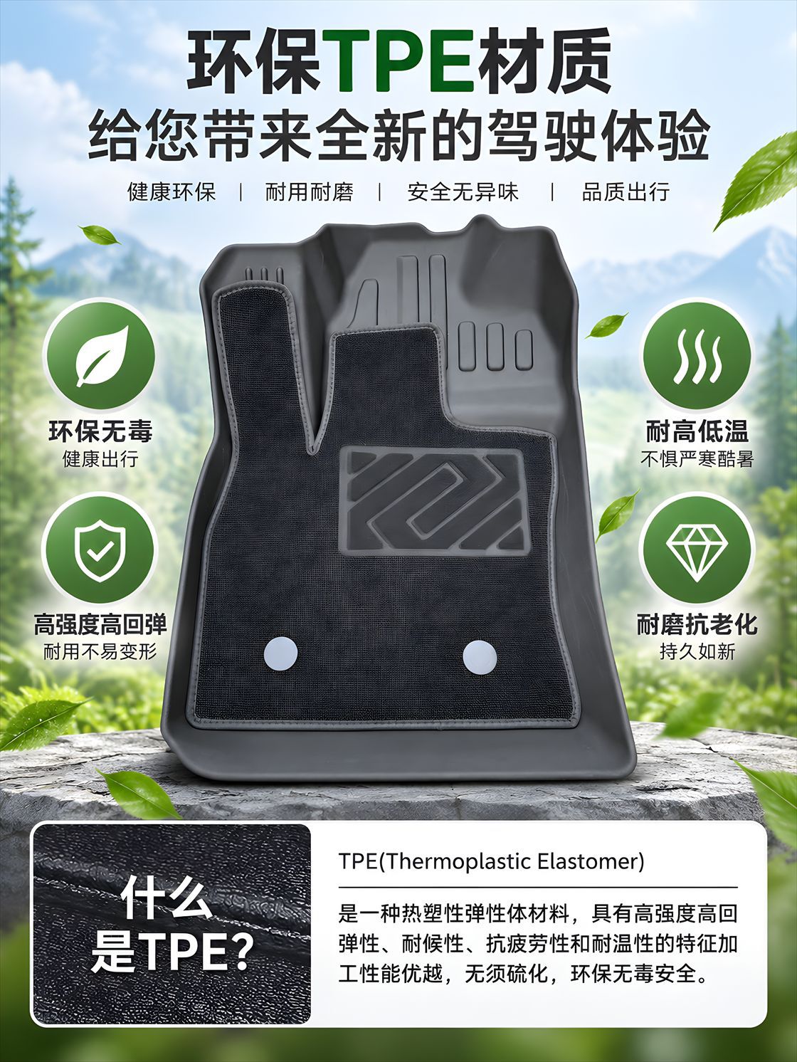 TPE car floor mats, available in various models, are odorless, thickened, wear-resistant, waterproof, and non-slip. This is a set of car floor mats designed for specific vehicle models