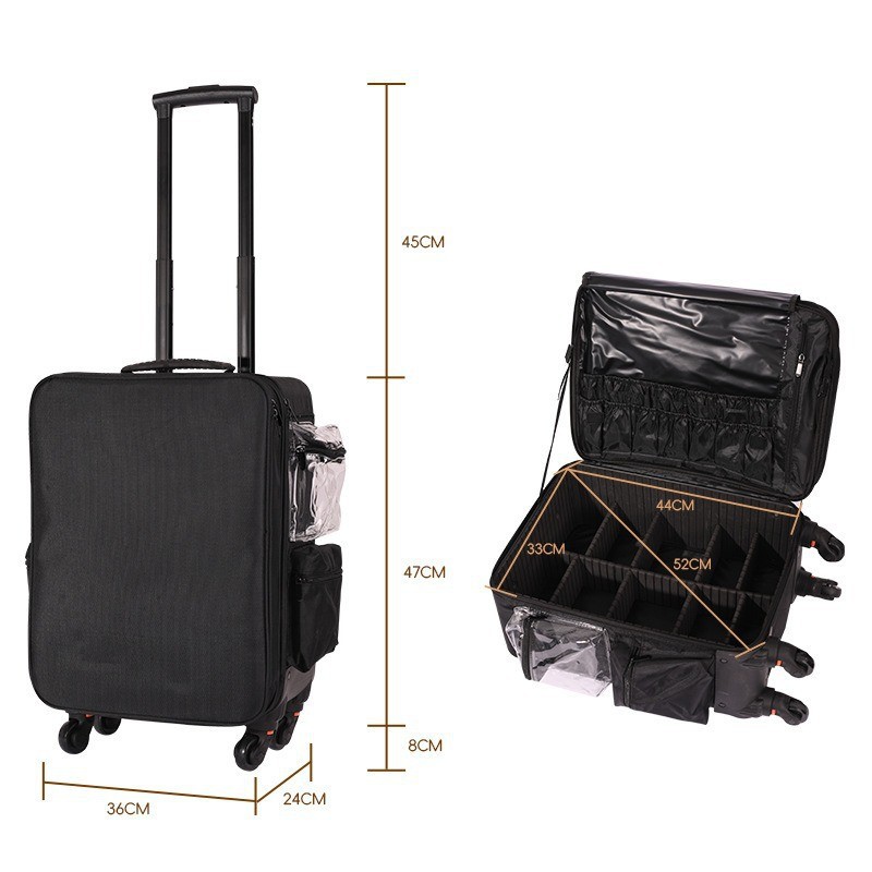 Maleta de maquillaje, maquillaje de talón, maquillaje de pestañas, maquillaje de uñas, 2026 herramientas de doble capa, rueda universal, bolsa de maquillaje de tela Oxford