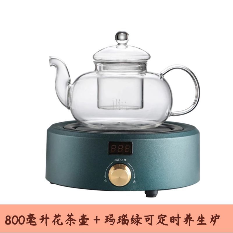 시간 제한이 가능한 짙은 녹색 전기 스토브 + 800ml 꽃 주전자