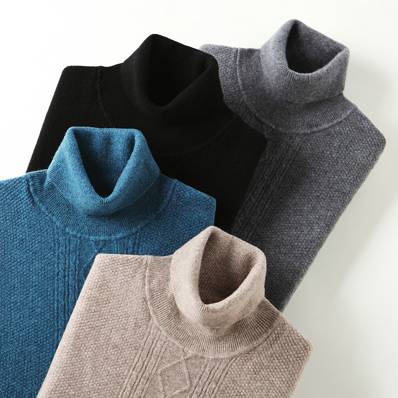 Men's woolen demi-season cashmere solid color base knitted sweater