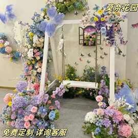 莫奈花园造景仿真花之窗瀑布婚礼布置拱门打卡网红门店橱窗绢花