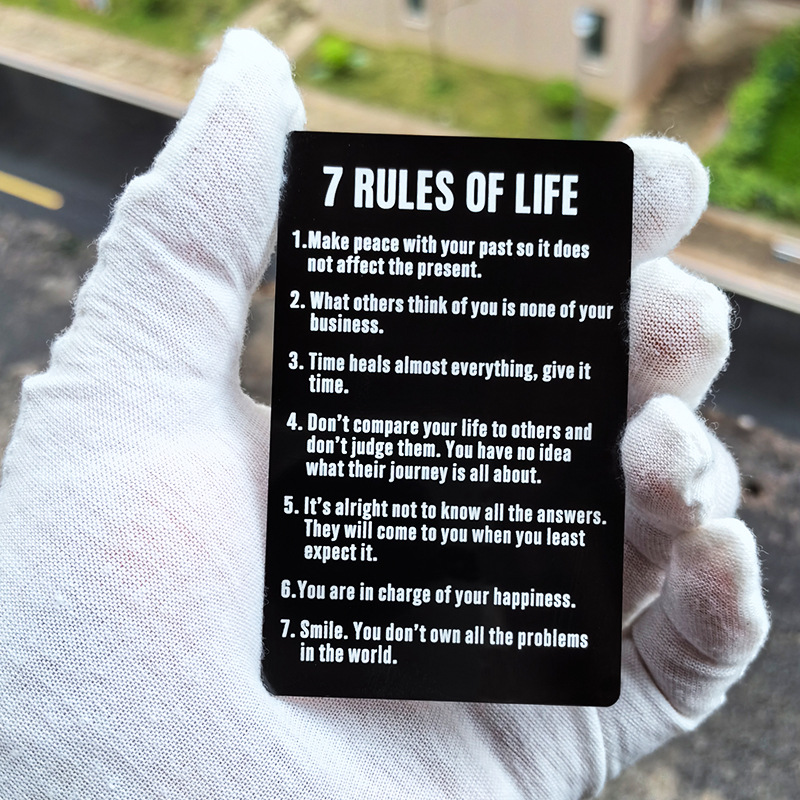 7 reglas de la vida Tarjetas de visita de metal 7 reglas de la vida Transfronterizas Amazon Hot Sale Aluminum Wallet Card