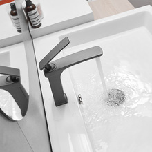 家用卫生间面盆冷热枪灰色龙头浴室柜洗脸盆台下盆水龙头黑色黄铜