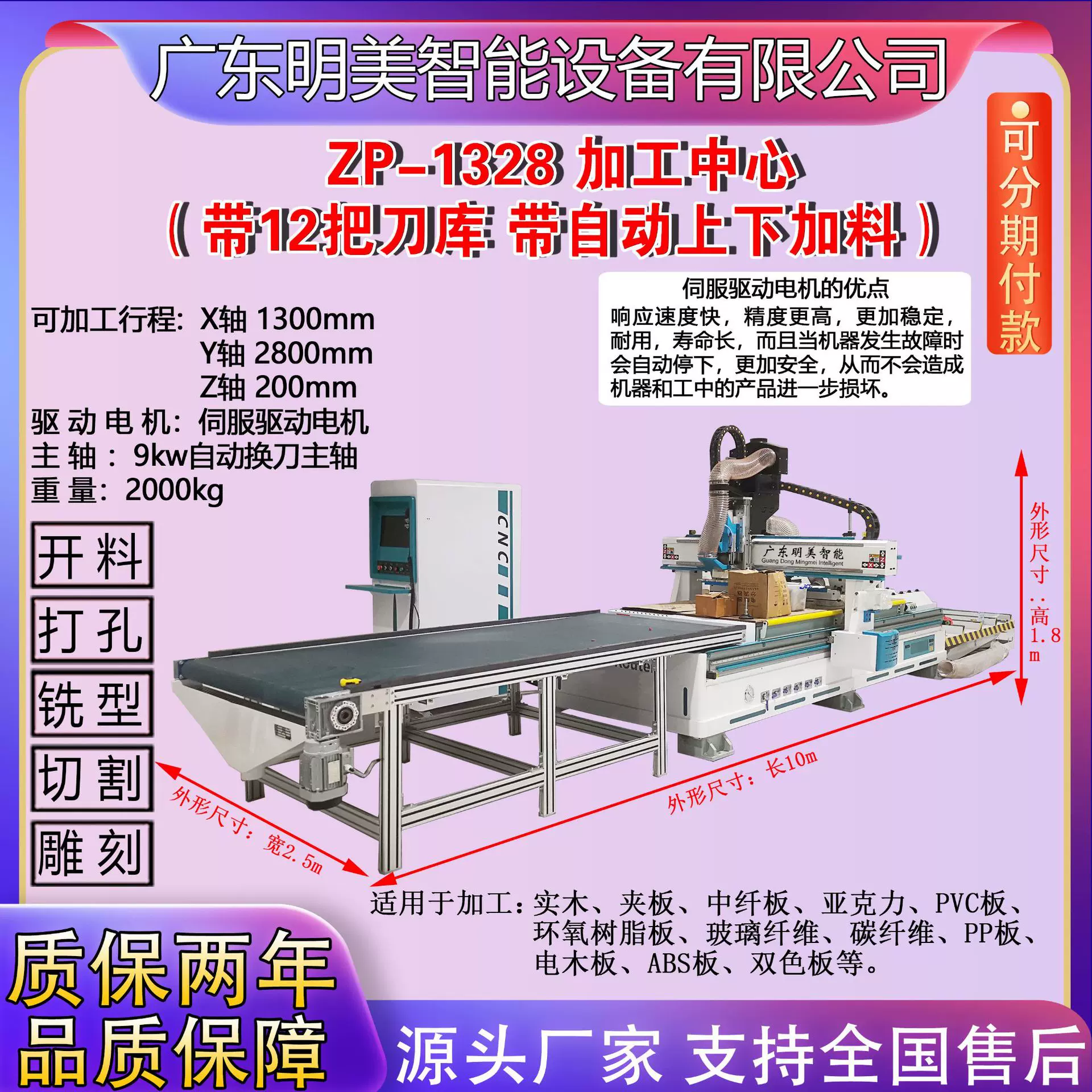 1328数控加工中心开料机全自动板式家具数控雕刻机木工自动上下料