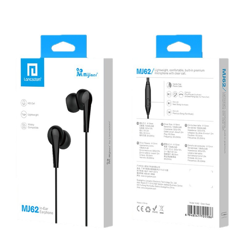 Directo de fábrica Lanston Mijia oreja MJ62 nuevo control de cable de auriculares con oblicuo de trigo en la oreja auriculares con cable universal