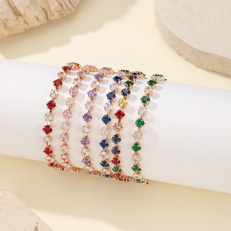 Cross-Border Fashion Light Luxury Copper Cubic Zirconia Stone Sparkling Bracelet Copper Plated with Real Gold Colorful Zirconia High-End Light Luxury Cross-Border Fashion Light Luxury Copper Cubic Zirconia Stone Sparkling Bracelet Copper Plated with Real Gold Colorful Zirconia High-End Light Luxury