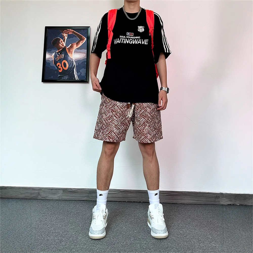 Men's Mid-Length Basketball Sports Shorts Chinese Style Printed Heavy Duty Drape Casual Wide Leg Beach Five Point_viptrois.com
