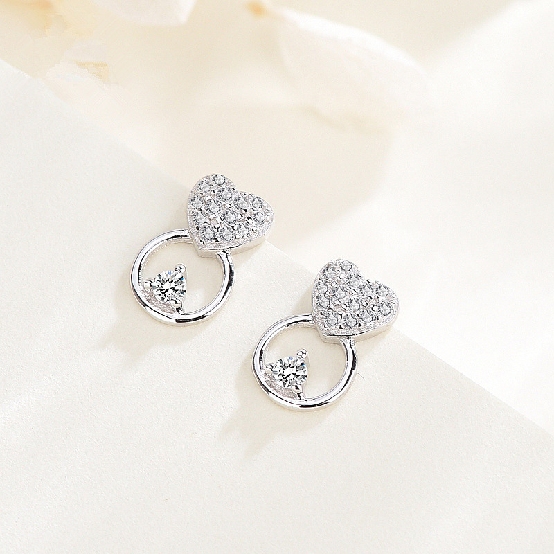 4g Weight 1 Pair 925 Sterling Silver Zircon Heart Shape Ear Studs