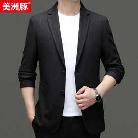 含桑蚕丝秋冬新款时尚高端大气男士西装休闲西服爸爸装外套上衣
