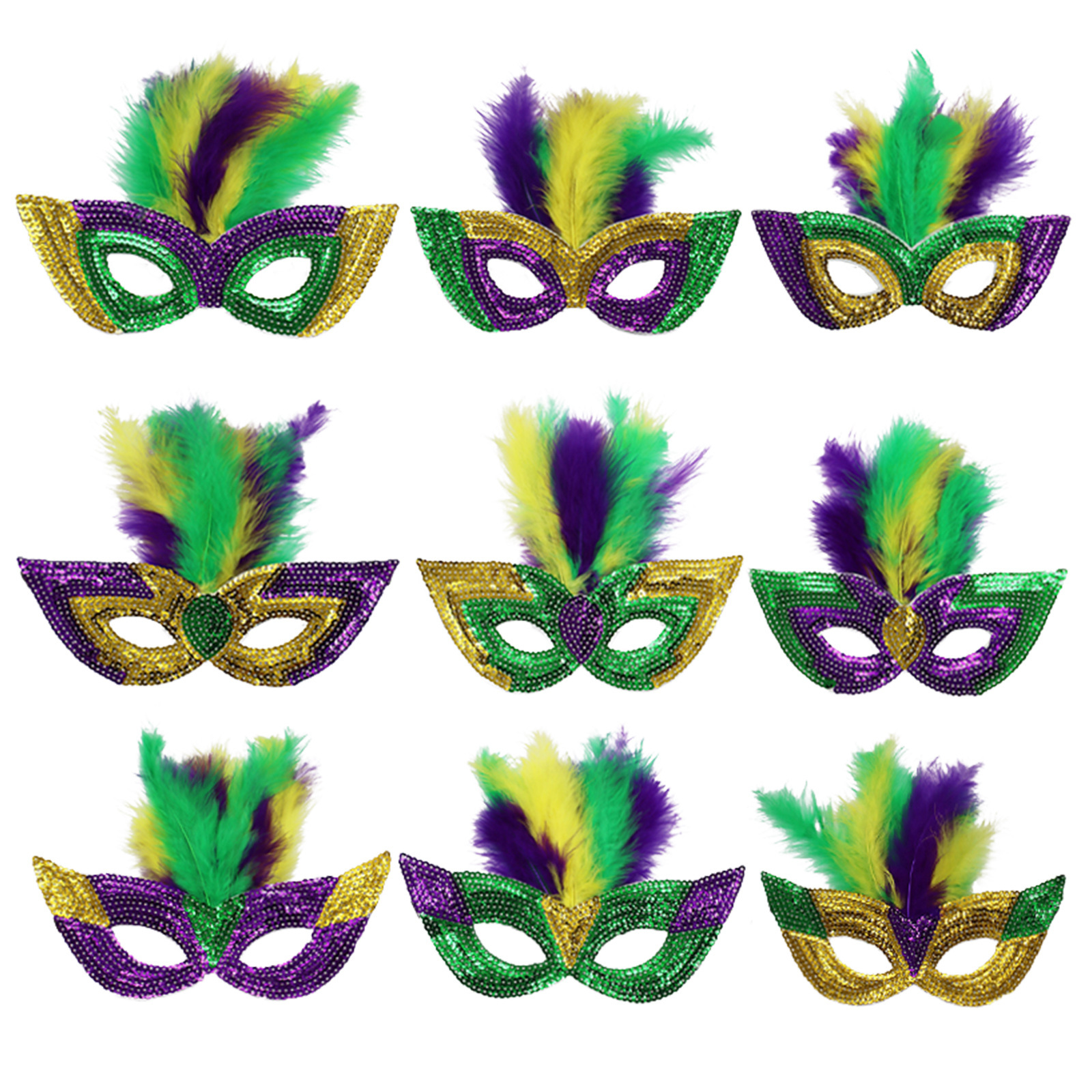 TK transfronterizo carnaval europeo y americano combinación de trajes accesorios máscaras de paleta plumas tricolor banda de pelo fiesta de moda baile