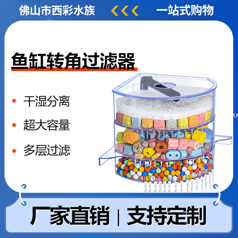 鱼缸过滤器转角过滤盒水帘式净水循环过滤盒循环系统小型滴流盒