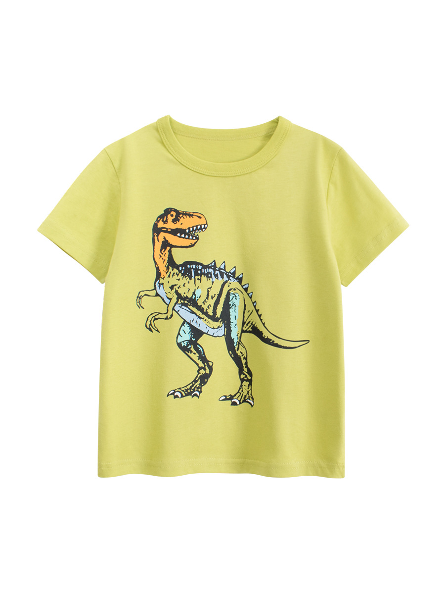 27kids camiseta de manga corta para niños verano nuevo estilo ropa de bebé para niños top de dinosaurio de dibujos animados cabello de una pieza