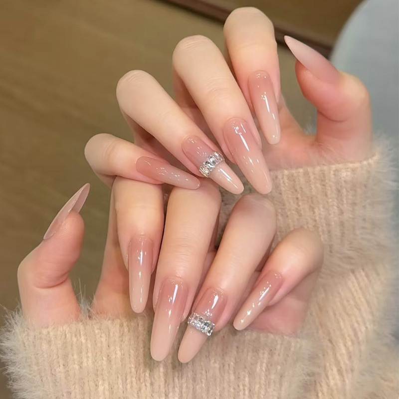 Trendy Tiktok Handmade Premium Long-Length Nude Pink and Milky White Gradient Fake Nails for Instagram Fashionistas