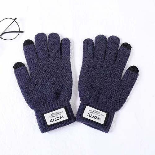 Knitted Wool Men's Winter Warmth Korean Version Labeled Thicken Fleece Touch Screen Gloves Large