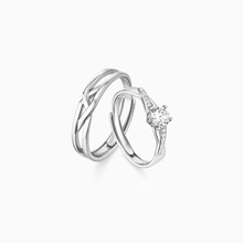 新款S925纯银交织爱恋情侣戒指一对小众设计男女开口对戒镶钻批发