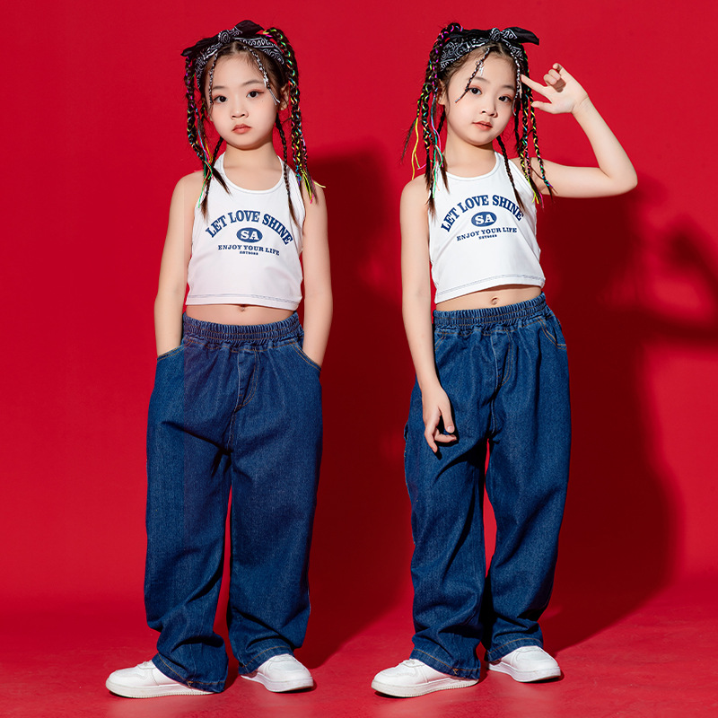 儿童爵士舞演出服女童嘻哈hiphop露脐服装街舞表演潮服套装