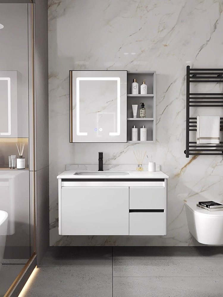 Baño lavabo gabinete combinación espacio aluminio roca placa baño lavabo espejo inteligente