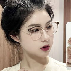 Prescription glasses for nearsighted women, brown round frame, ultra-light eye frame, Instagram-style, natural beauty essential, non-prescription glasses