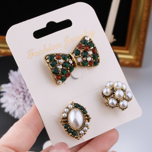 Vintage Brooch Three-Piece Set Spring Sweater Cardigan Pin Bow Full Diamond Corsage Japanese and Korean Pearl Small Pin