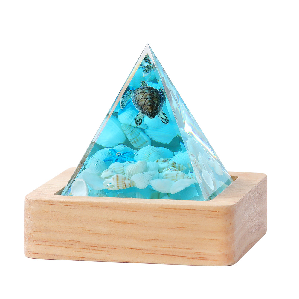 Ocean Series Micro-Landscape Pyramid Cone Resin Crafts Night Light Souvenir Gift Desktop Ornament