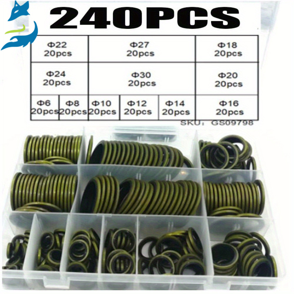 跨境热销 240pcs 盒装 粘结密封垫圈金属 6-30mm 放油塞垫片o型圈