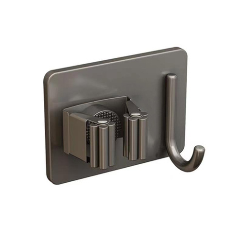 Gun gray mop wall-mounted clip strong hook bathroom punch-free multi-functional wall stainless steel broom holder