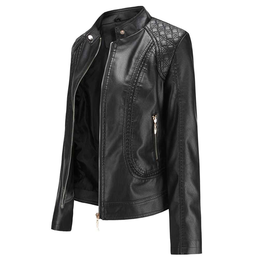 New 2020 Spring and Autumn women's leather jacket women's elegant European and American plus size stand collar PU leather women's leather jacket women's leather jacket