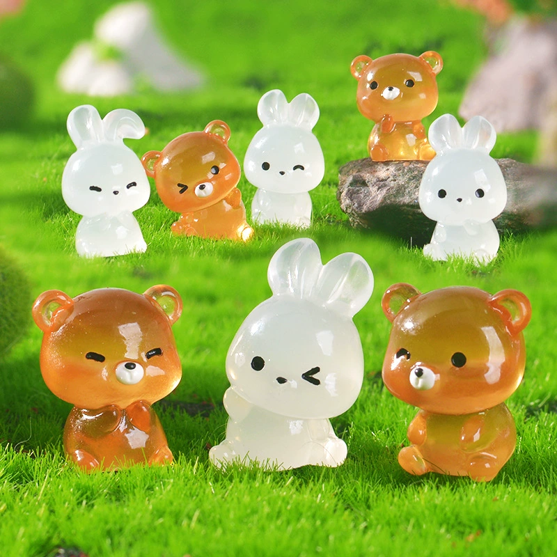 Светящиеся миниатюрные украшения для микроландшафта: милые фигурки животных (медведь, кролик) из смолы, аксессуары для рукоделия