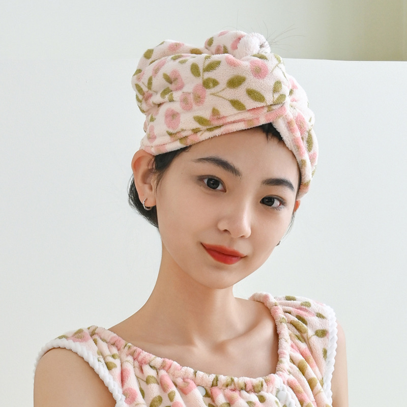 ins蕾丝边碎花干发帽女加厚吸水速干包头巾家用洗澡浴帽干发毛巾|undefined