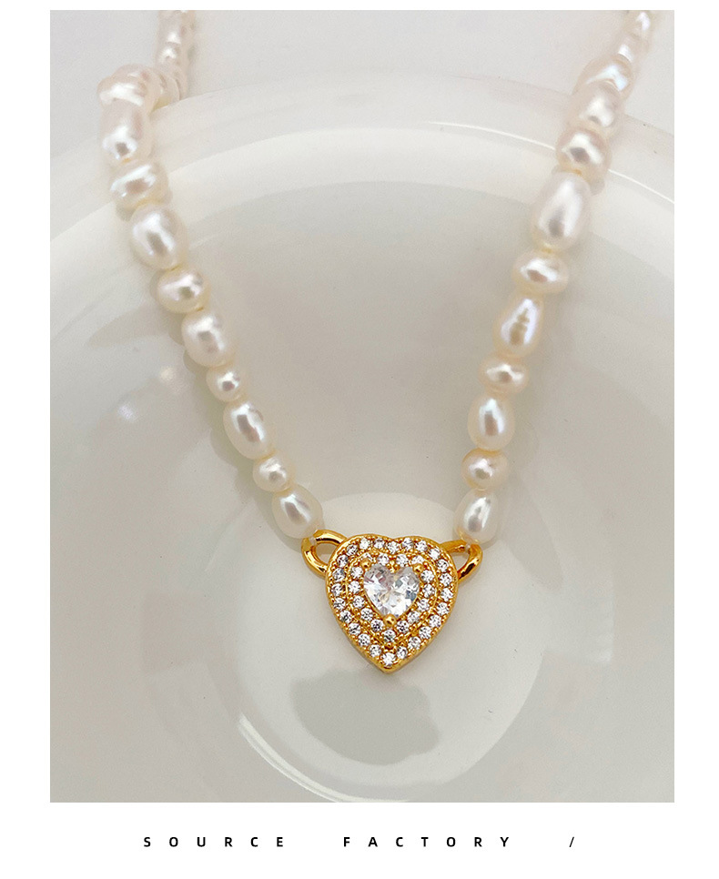 Elegant Heart Shape Pearl Inlay Rhinestones Necklace 1 Piece