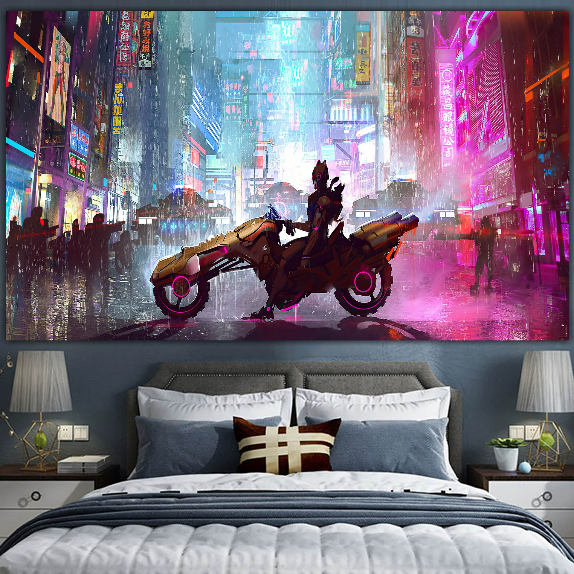 Постер cyberpunk неоновый город, размеры 38×65 см, 85×155 см, 110×200 см