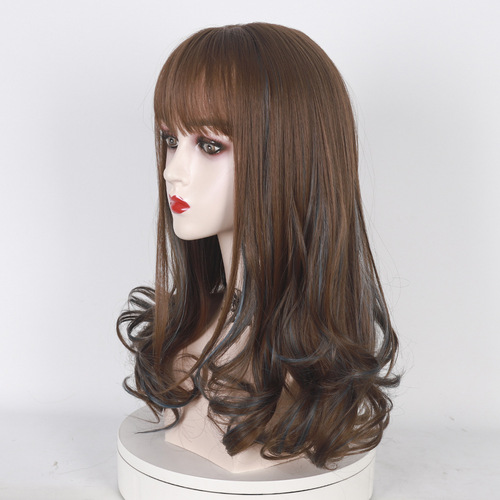 Foreign trade simulated scalp highlights, women's wigs, long curly hair, big wave wigs, pear blossom curls, chemical fiber hair covers