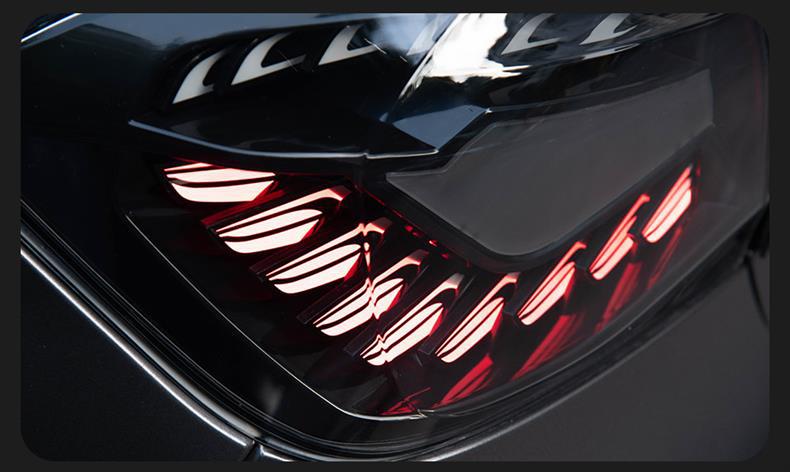 Specifically designed for BMW 3 Series F35 tail light assembly, F30 modified white dragon scale venom tail lights, sequential turn signals, and brakes