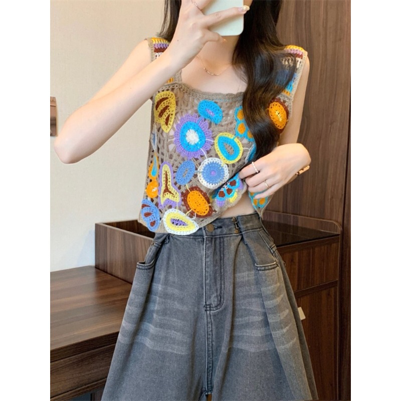 Hollow Knitted Small Sling Summer Dopamine Thai Style Xishuangbanna Outer Wear Unique and Beautiful Dai Vest for Women Hollow Knitted Small Sling Summer Dopamine Thai Style Xishuangbanna Outer Wear Unique and Beautiful Dai Vest for Women