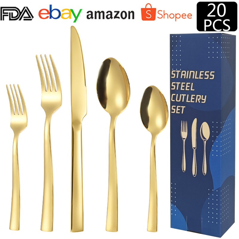 アマゾンステンレス食器20点セット角柄ナイフフォークスプーンセットデザートスプーンフォーク洋食ステーキナイフフォーク|undefined