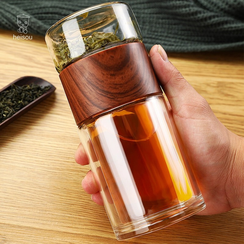 Tea Cup Kung Fu Tea Tea Cup double-layer glass thickened flower tea cup tea cup portable transparent tea separation Cup Tea Cup Kung Fu Tea Tea Cup double-layer glass thickened flower tea cup tea cup portable transparent tea separation Cup