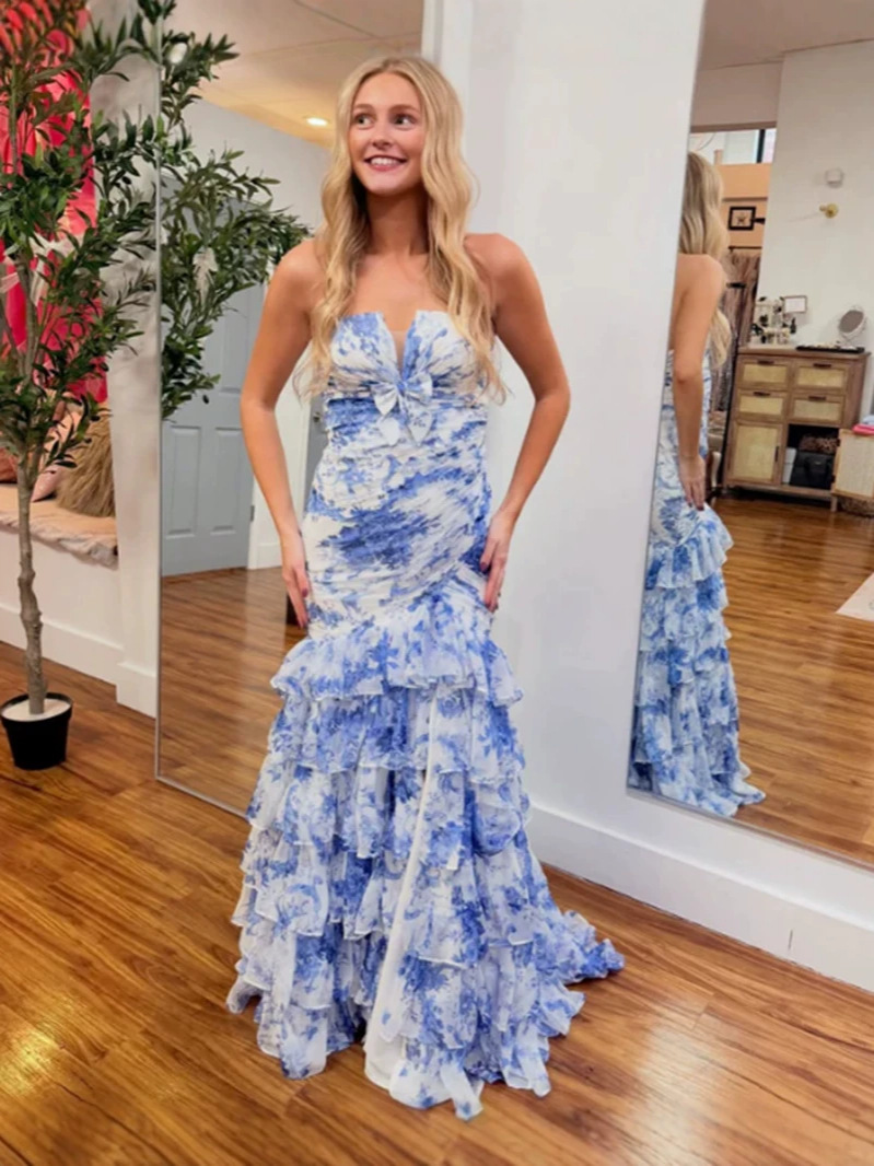 2026 nuovo abito da sera a temperamento lungo fata stampato in chiffon alla moda europeo e americano con spalle scoperte primaverili ed estive
