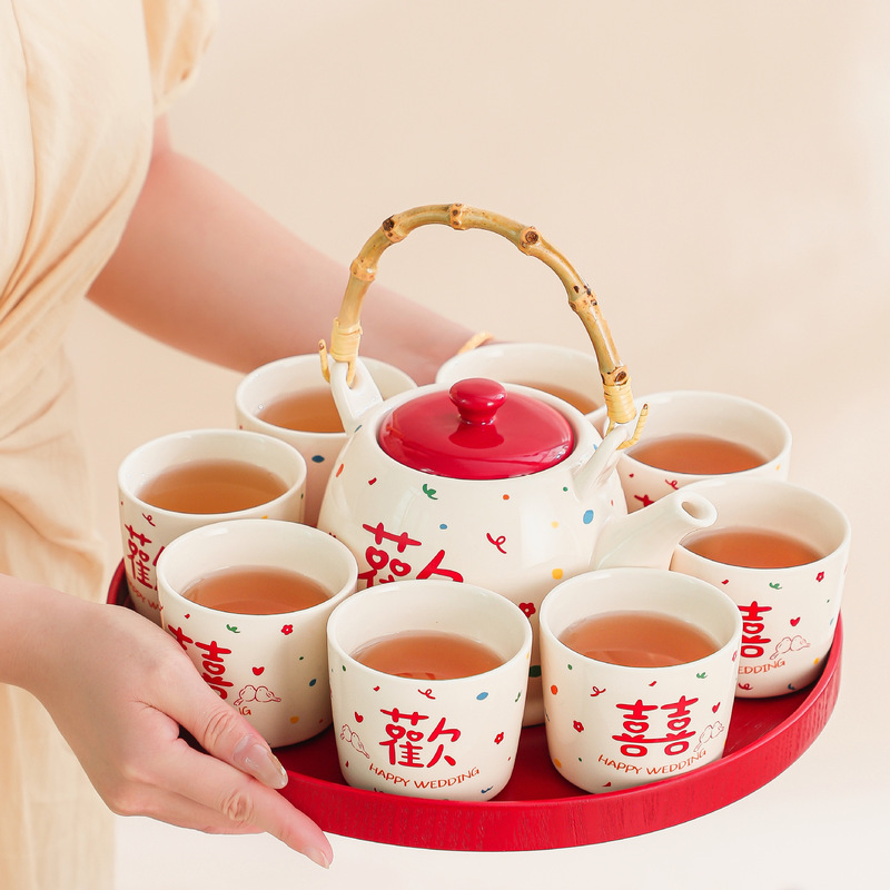 茶具套装结婚订婚新婚礼物送新人闺蜜姐姐高级实用喜敬茶杯子礼盒|undefined