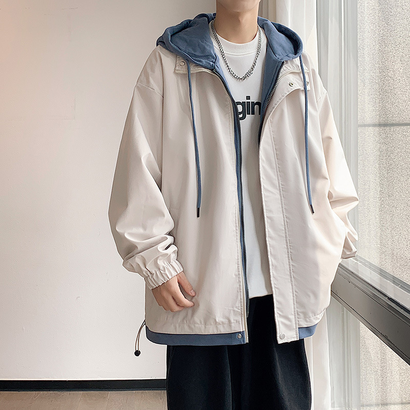 偽ツーピース春の新作超人気インカジュアルメンズ韓国版トレンディな作業服アウトドアジャケットフード付きジャケット|undefined