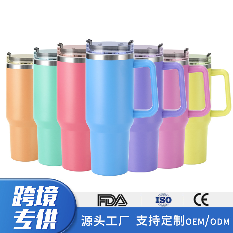 Taza de vacío taza de agua de doble capa de acero inoxidable 304 taza de agua con paja 40oz con mango Copa de coche fábrica al por mayor