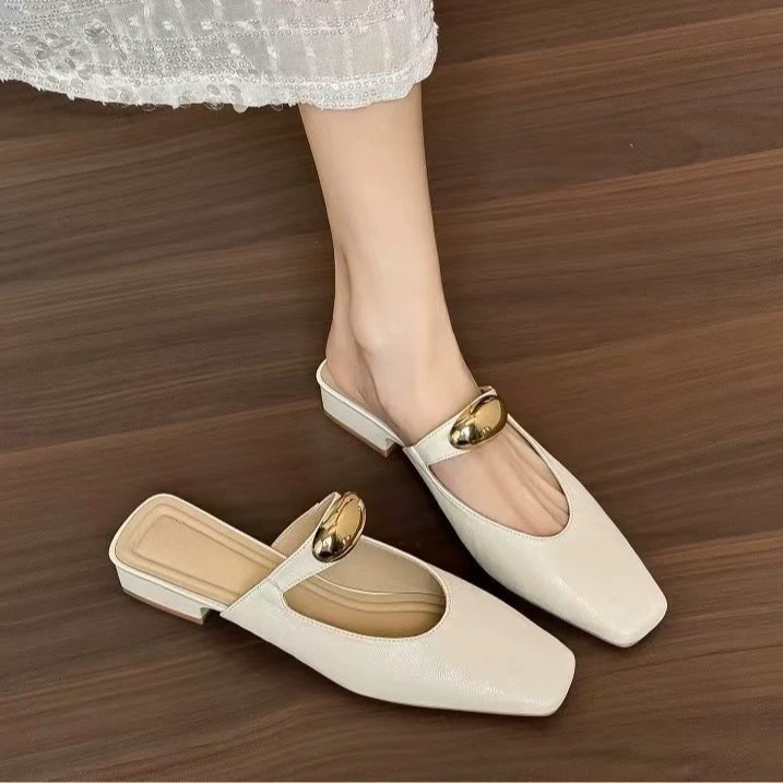 Потрясающие женские туфли из мягкой кожи во французском стиле с квадратным носком и неглубоким носком, новая модель 2025 года, с толстым каблуком и закрытыми полусабо с внутренним увеличением роста.