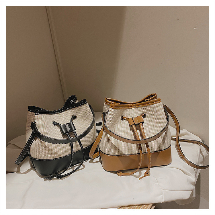 Women's Small Pu Leather Color Block Vintage Style Bucket String Bucket Bag display picture 2