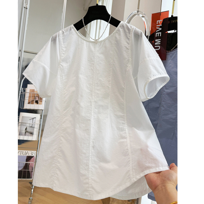 2026 chic and beautiful spliced round neck short-sleeved shirt for…