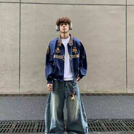 自制徽章刺绣哈林顿夹克男潮牌街头春秋款美式飞行工装外套
