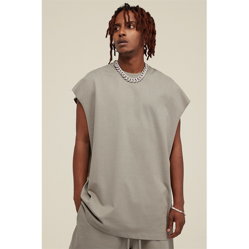 European and American 305g Heavyweight Kanye Kanye Street Loose Casual Pure Color Vest Sports Cleanfit Sleeveless Men