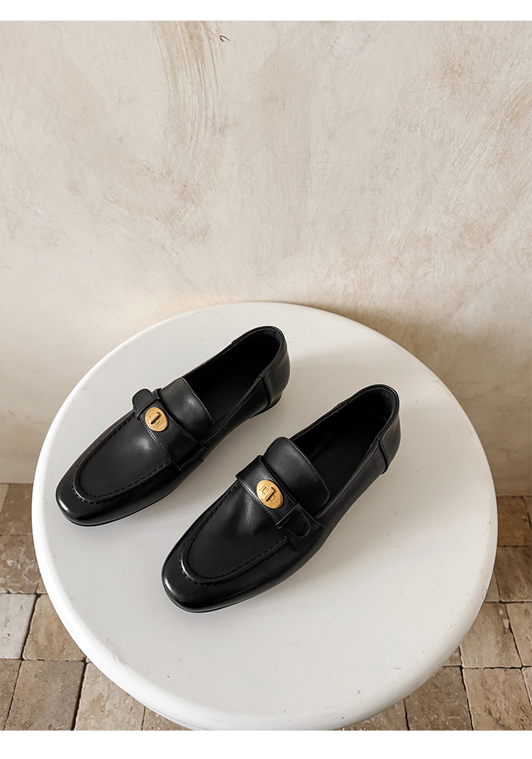 Giày loafer nữ da bò mũi sâu gót vuông thấp phong cách Anh Quốc — màu nâu chi tiết 14