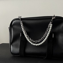 新款復古時尚珍珠金屬包包鏈條 歐美裝飾短鏈 雙層包鏈配飾朋克